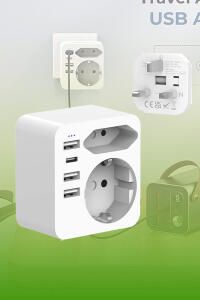 Hoppac France UK 3USB + 1USB C Socket Adapter