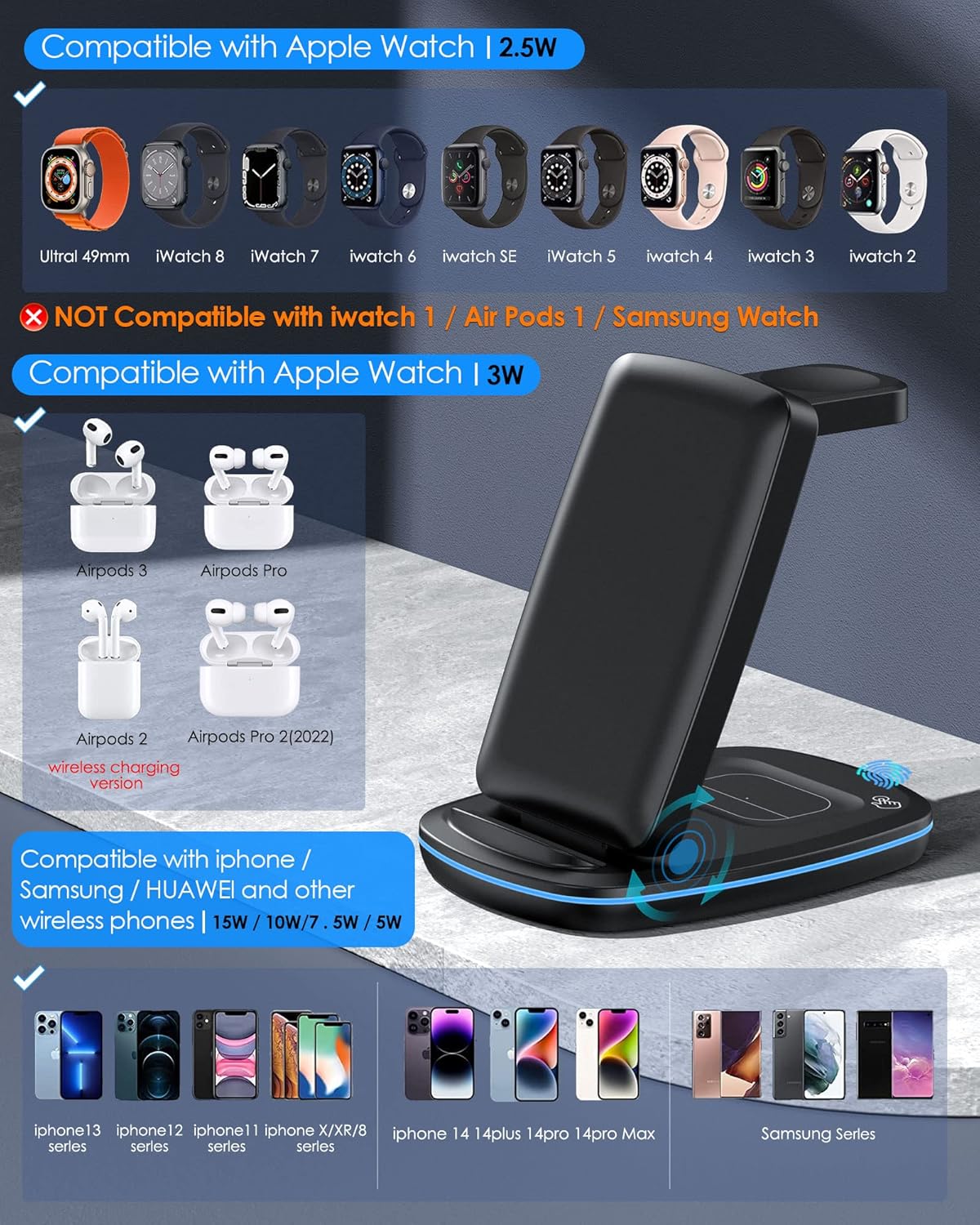 Foldable 3 In 1 Wireless Charger