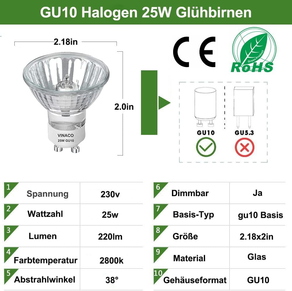 Vinaco GU10 Halogen Bulbs