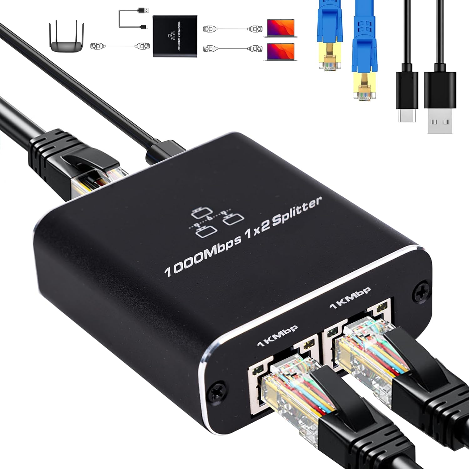 LIEZHUA 1000Mbps Network Splitter With USB Power Cable