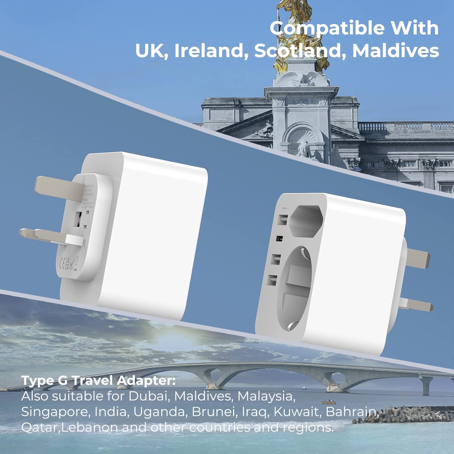 Hoppac France UK 3USB + 1USB C Socket Adapter