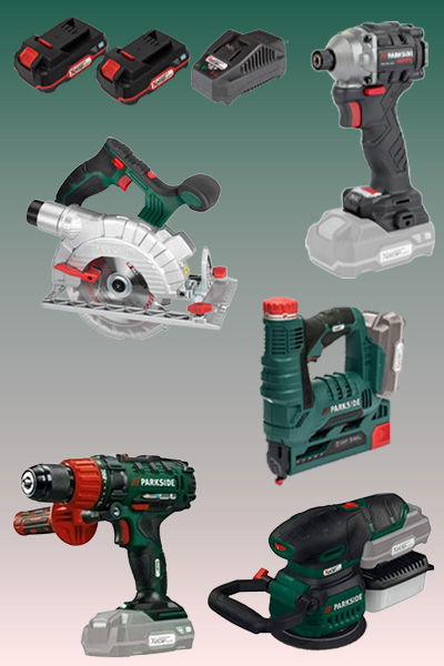 Parkside Offer 4: Sets 5pcs 1 Charger 2 Batteries 2Ah