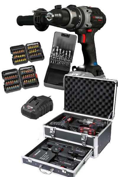 Parkside. PSBSAP 20-Li A1 20V Cordless Hammer Drill Kit In Aluminium Case