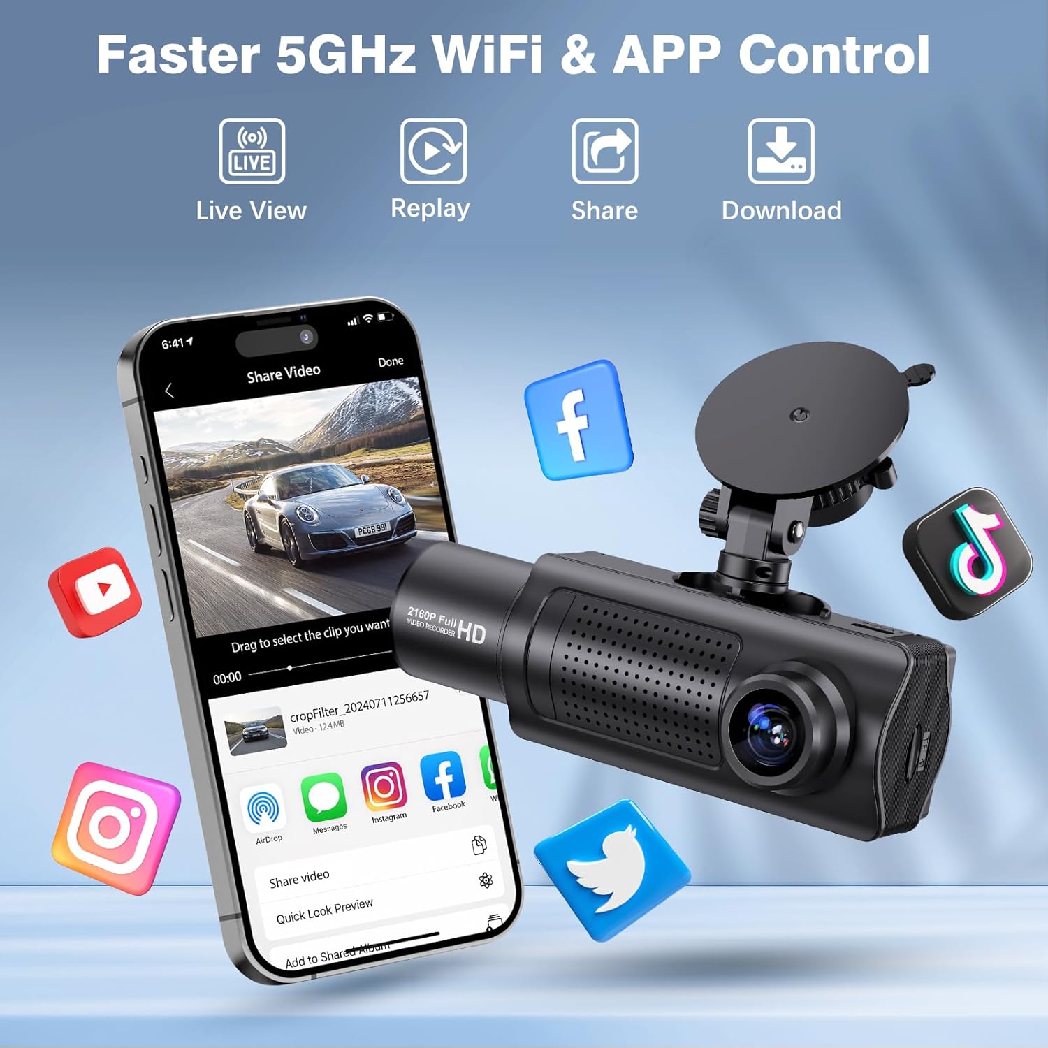 SHRINLUCK X5 4K WiFi Dashcam Car Front Rear Interior