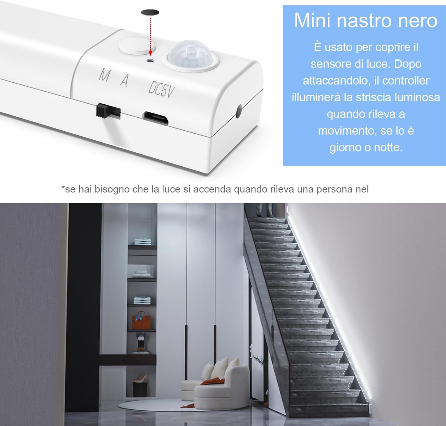 WOBANE LED Strip Lights With Dual Motion Sensor