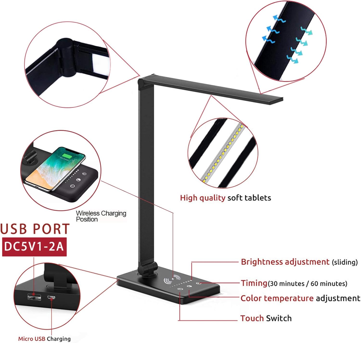 LED Desk Lamp With Wireless Charging Function