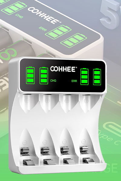 OOHHEE Bays 4 Slot Battery Charger