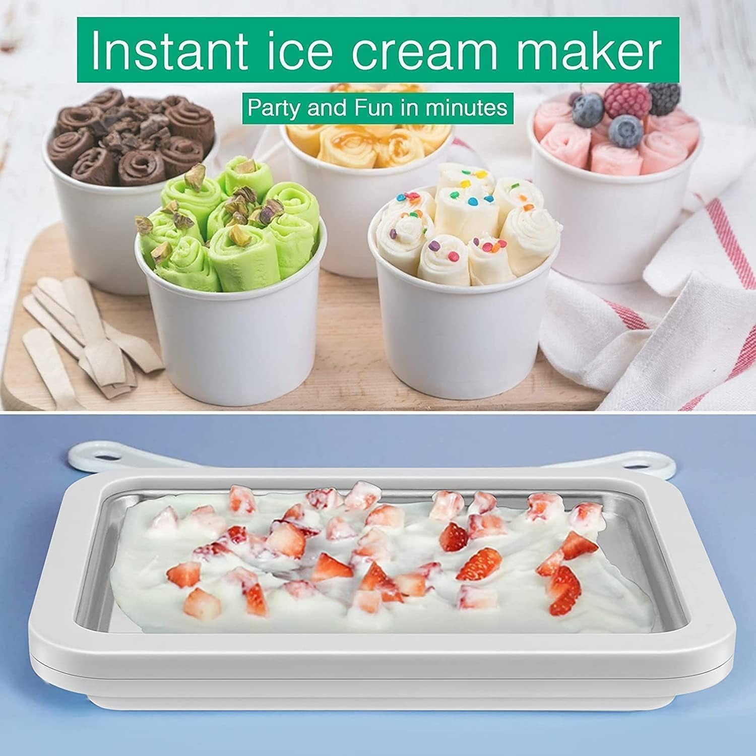 Ice Cream Roller Maker Pan With 2-spatulas