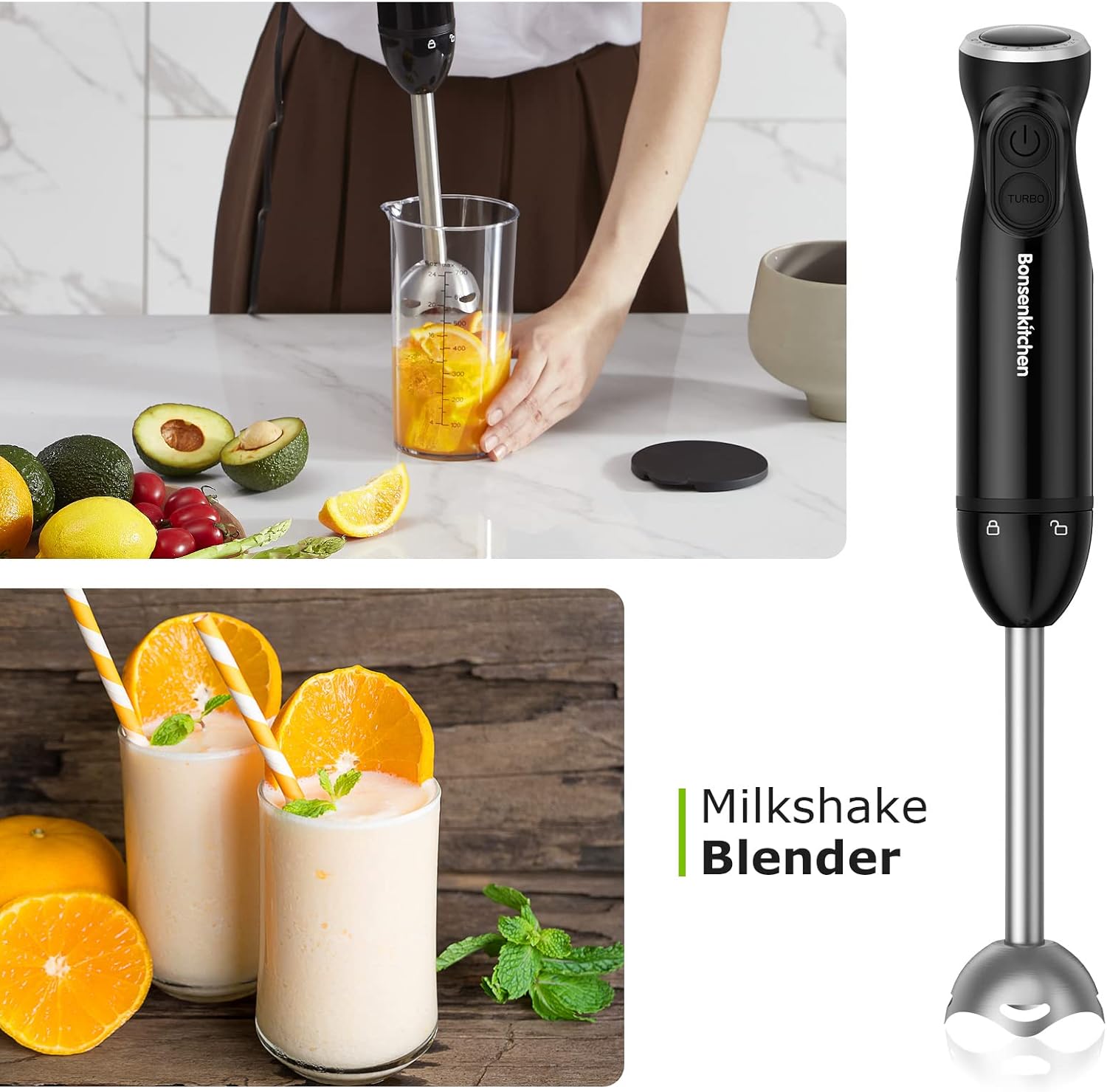 Bonsenkitchen 3-in-1 Electric Diver Blender