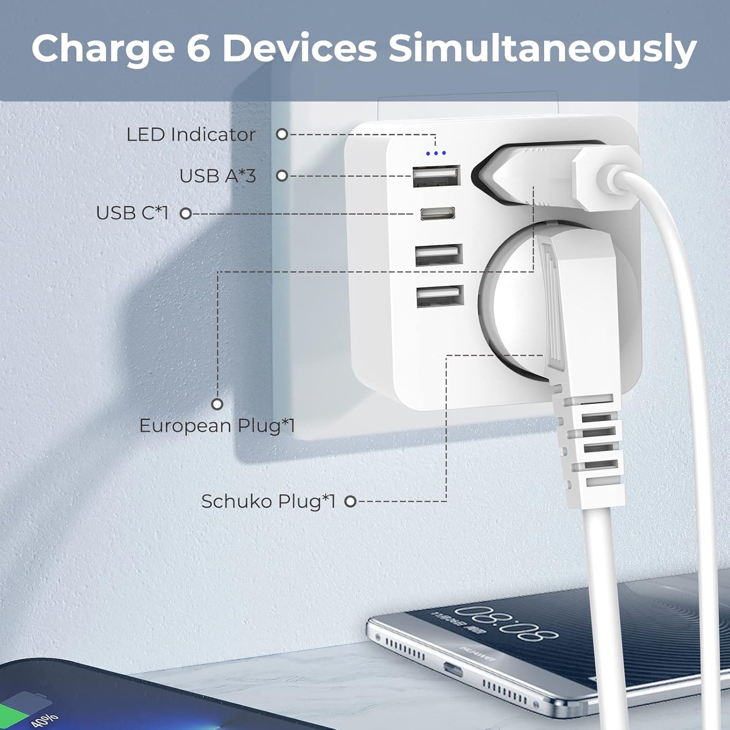 Hoppac France UK 3USB + 1USB C Socket Adapter