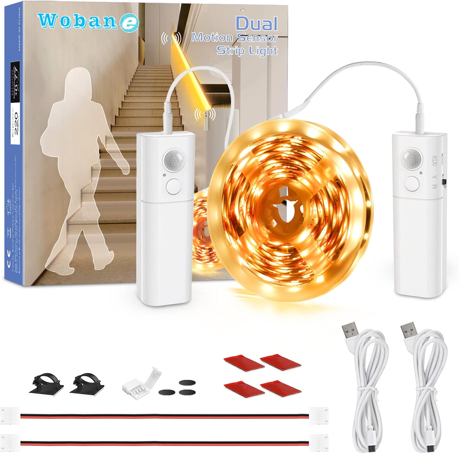 WOBANE LED Strip Lights With Dual Motion Sensor