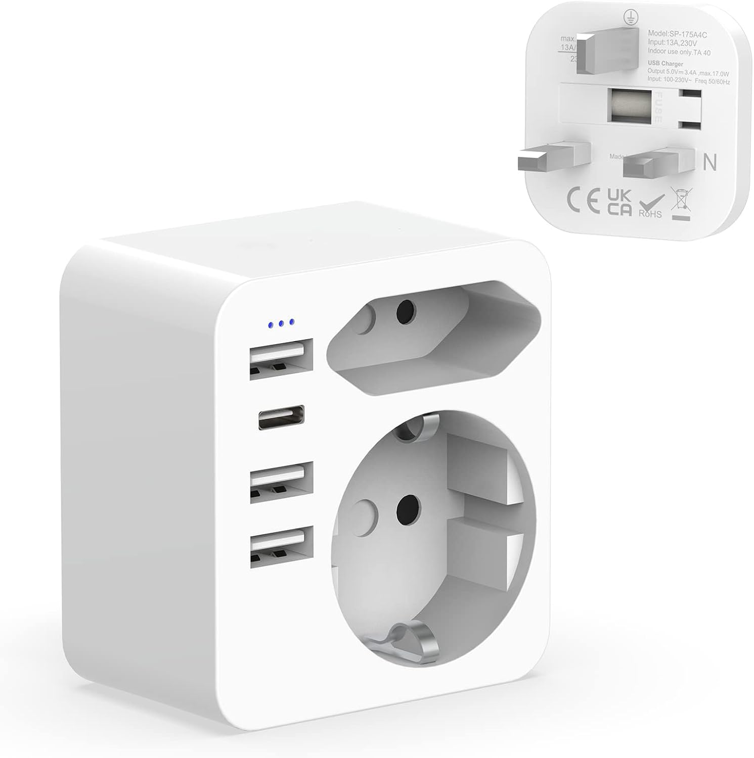 Hoppac France UK 3USB + 1USB C Socket Adapter