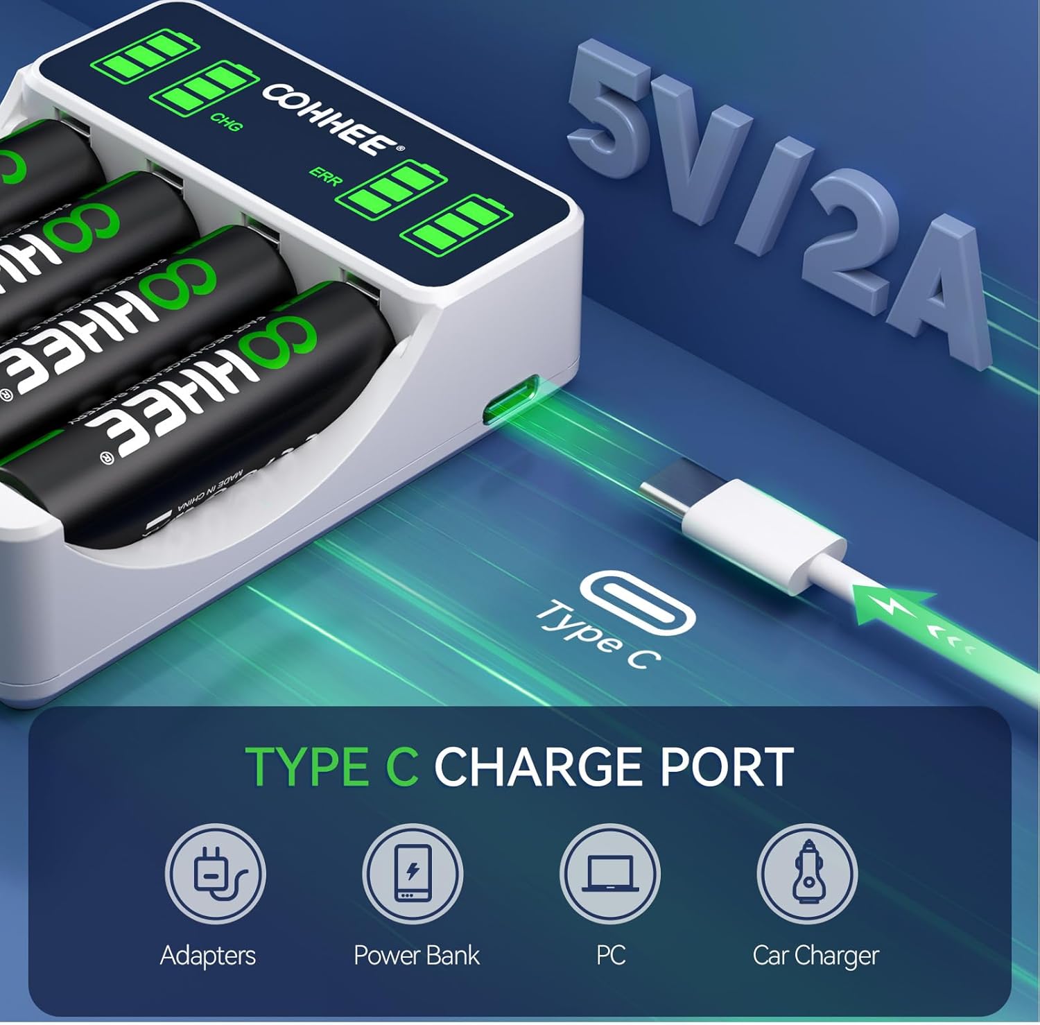 OOHHEE Bays 4 Slot Battery Charger