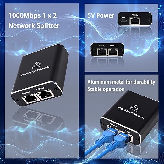 LIEZHUA 1000Mbps Network Splitter With USB Power Cable